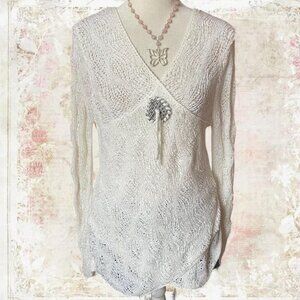 White Parkhurst Eyelet Crochet Style Sweater / Coverup